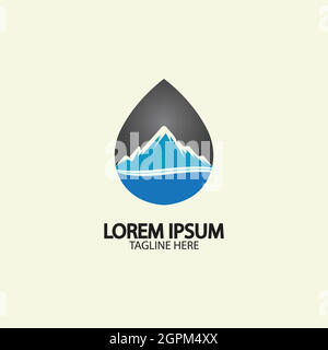Wassertropfen mit Bergfluss Symbol Logo Vektor Illustration für Abbildung der Aktien des Wassergeschäfts Stock Vektor