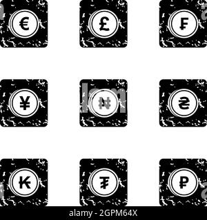 Finanz Icons Set, Grunge-Stil Stock Vektor