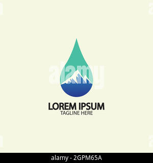 Wassertropfen mit Bergfluss Symbol Logo Vektor Illustration für Abbildung der Aktien des Wassergeschäfts Stock Vektor