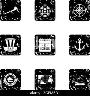 Pioneer Icons Set, Grunge Style Stock Vektor