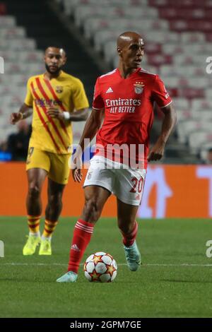 João Mário von Benfica während des UEFA Champions League-, Gruppen-, Gruppen-E-Fußballspiels zwischen SL Benfica und FC Barcelona am 29. September 2021 im Stade de Luz, Lissabon, Portugal. Foto von Laurent Lairys/ABACAPRESS.COM Stockfoto