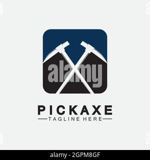 Pickaxe Logo Vektor Symbol Symbol Illustration Design-Vorlage, Mining-Konzept mit Silhouette, Mining-Logo, Pickaxe Logo Stock Vektor