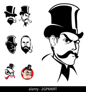 Gentleman Head Symbol Set Vektor-Illustration für Design-Element Stock Vektor