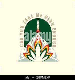 Kannst du mich hoch genug nehmen. Ein Kippen mit Gras startet wie ein Raketenkonzept, und die Explosion ist wie Marihuana. Stock Vektor
