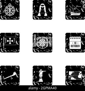 Symbole am Columbus Day im Grunge-Stil Stock Vektor