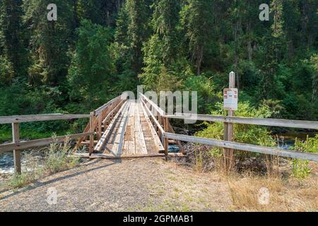 Die Fußgängerbrücke am Johns Creek Trailhead in Idaho, USA Stockfoto