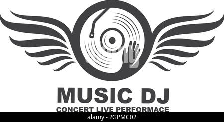 Vinyl Disc Musik dj mit Flügeln Konzept Vektor Symbol Illustration Design Stock Vektor