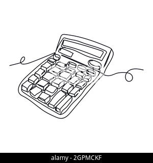 Eine Linie des Taschenrechners in der Silhouette. Minimalistischer Style. Perfekt für Karten, Partyeinladungen, Poster, Aufkleber, Kleidung. Schwarzes abstraktes Symbol. Stock Vektor