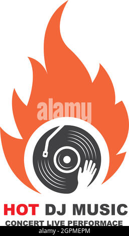 Vinyl Disc Musik dj Hot Fire Konzept Vektor Symbol Illustration Design Stock Vektor