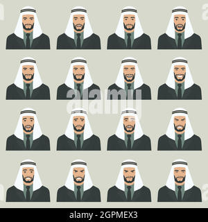 Expression Geschäftsmann Vektor Illustration eines arabischen Gesichts Ausdrücke Stock Vektor