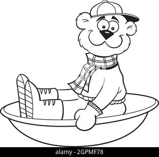 Schwarz-weiße Illustration eines Bärenschlittenfahrten. Stock Vektor