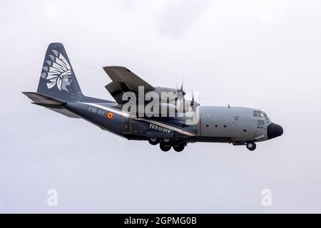 BelgianAir Force Lockheed C-130H Hercules (REG: CH-01) auf der Kurzfinalbahn 13. Stockfoto