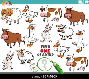 Eine nette Aufgabe für Kinder mit Cartoon-Nutztieren Stock Vektor