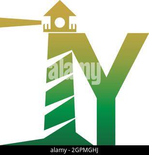Buchstabe Y mit Leuchtturmsymbol-Design-Vorlage Stock Vektor