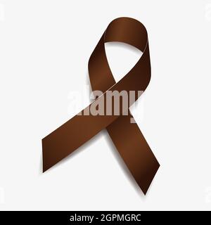 Brown Ribbon Awareness Anti-Tabak, Darmkrebs, großer amerikanischer Rauch, Raucherentwöhnung. Isoliert auf weißem Hintergrund. Vektorgrafik. Stock Vektor