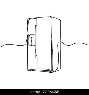 Kontinuierliche eine Linie von modernen Kühlschrank in Silhouette. Minimalistischer Style. Perfekt für Karten, Partyeinladungen, Poster, Aufkleber, Kleidung. Schwarzes abstraktes Symbol. Stock Vektor