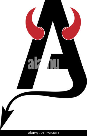 Buchstabe A mit Teufelshörnern und Schwanzsymbol-Logo-Design-Vektor Stock Vektor