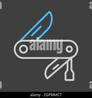 Jackmesser-Vektor-Symbol auf dunklem Hintergrund. Camping- und Wanderzeichen Stock Vektor