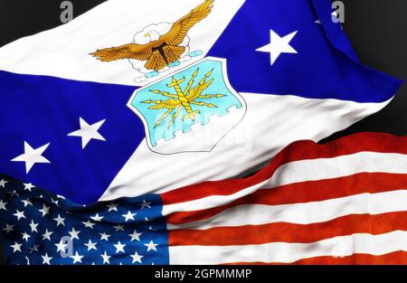 Flagge des stellvertretenden Stabschefs der Luftwaffe zusammen mit einer Flagge der Vereinigten Staaten von Amerika als Symbol der Einheit zwischen ihnen, 3d-Illustration Stockfoto