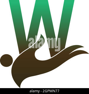 Buchstabe W Logo-Symbol mit Menschen Hand Design Symbol Vorlage Stock Vektor