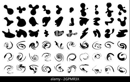 Willkürlicher Tintenbolzensatz. Sammlung von schwarzen organischen Formen Stock Vektor