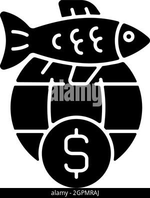 Internationaler Fischereihandel erlaubt schwarzes Glyphen-Symbol Stock Vektor