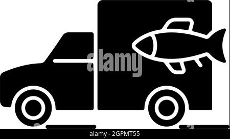 Symbol für den Transport von Fischen mit schwarzer Glyphe Stock Vektor