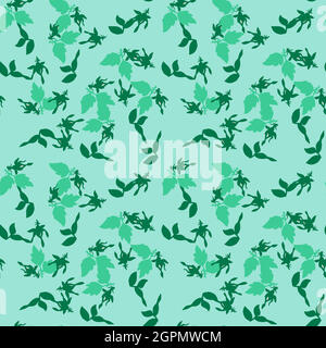 Zeichnen Knospen Blumen Rosen. Schöner, nahtloser Blumenmuster-Druck. Natur abstrakt Hintergrund Vektor Tapete. Linie Kunst botanische Illustration Grafik Design. Trendy pastellgrün, mintfarben malen Stock Vektor