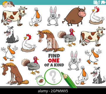 Ein von einer Art Spiel für Kinder mit Cartoon-Nutztiere Stock Vektor