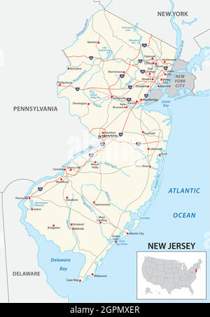 Road Map des US-amerikanischen Staates New Jersey Stock Vektor