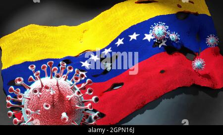 Covid in Venezuela Bolivarische Republik - Coronavirus und eine Flagge von Venezuela Bolivarische Republik als Symbol der Pandemie in diesem Land, 3d krank Stockfoto