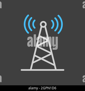 Vektorsymbol der Kommunikationsantenne auf dunklem Hintergrund. Navigationsschild Stock Vektor