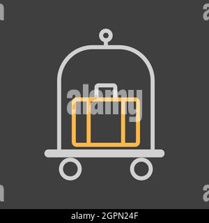 Gepäck, Gepäck, Koffer auf Trolley Vektorsymbol auf dunklem Hintergrund Stock Vektor