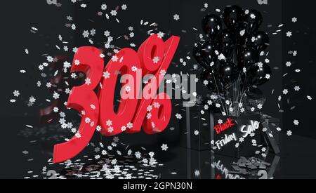 Sonderrabatte für den Black Friday. Verkauf und Einkaufen. 3d-Rendering. Stockfoto