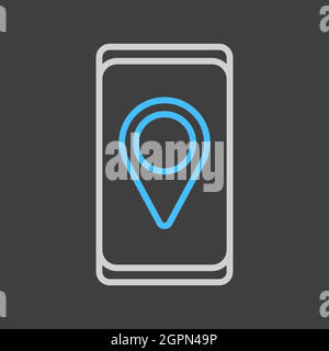 Smartphone mit Symbolvektor im Pin-Location-Stil auf dunklem Hintergrund Stock Vektor