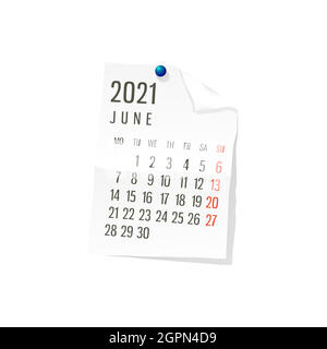 Vektorkalender vom 2021. Juni Stock Vektor