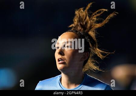 Manchester, England, 29. September 2021. Caroline Weir aus Manchester City während des FA Cup-Spiels der Frauen im Academy Stadium in Manchester. Bildnachweis sollte lauten: Andrew Yates / Sportimage Stockfoto