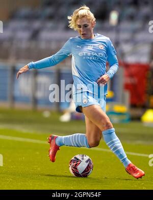 Manchester, England, 29. September 2021. Laura Coombs aus Manchester City während des FA Cup-Spiels der Frauen im Academy Stadium in Manchester. Bildnachweis sollte lauten: Andrew Yates / Sportimage Stockfoto