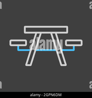Camping Tisch Holzparkbank Vektor-Symbol auf dunklem Hintergrund Stock Vektor