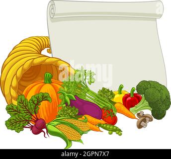 Horns of Plenty Thanksgiving Cartoon in Füllhorn Stock Vektor