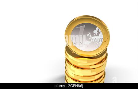 Eine Euro-Münze auf weißem Hintergrund. 3d-Rendering Stockfoto
