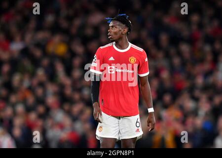 Manchester, Großbritannien, 29. September 2021. Paul Pogba von Manchester United. Kredit: Anthony Devlin/Alamy Live Nachrichten Stockfoto