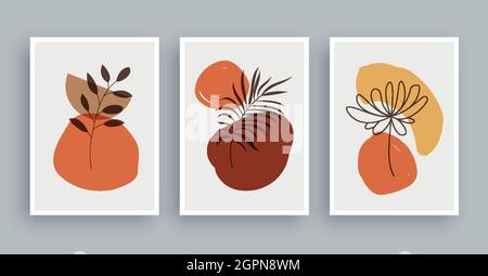 Abstrakte Kunst Malerei mit Boho Farben Hintergrund. Minimalistische moderne Malerei geometrische Elemente. Stock Vektor