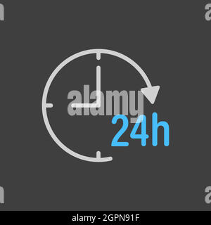 Vektorsymbol „Service 24 Stunden“ auf dunklem Hintergrund Stock Vektor