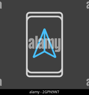 Smartphone mit Navigatorvektor-Symbol auf dunklem Hintergrund Stock Vektor