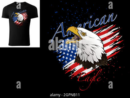 T-Shirt Design mit Weißkopfseeadler und US-Flagge Stock Vektor