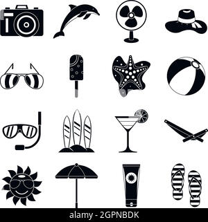 Sommer Rest Icons Set, einfachen Stil Stock Vektor