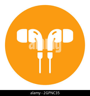 Ohrstöpsel Kopfhörer Vektor flache weiße Glyphe-Symbol Stock Vektor