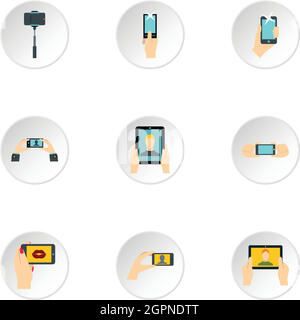 Foto am Smartphone Icons Set, flachen Stil Stock Vektor