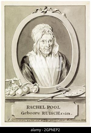 Rachel Pool-Ruysch (Rachel Ruysch) (1664-1750), niederländische Stillleben-Malerin, Porträtzeichnung von Marten Houtman, Aert Schouman, 1806 Stockfoto